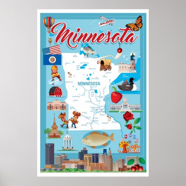 Poster Carte de dessin du Minnesota (Devant)