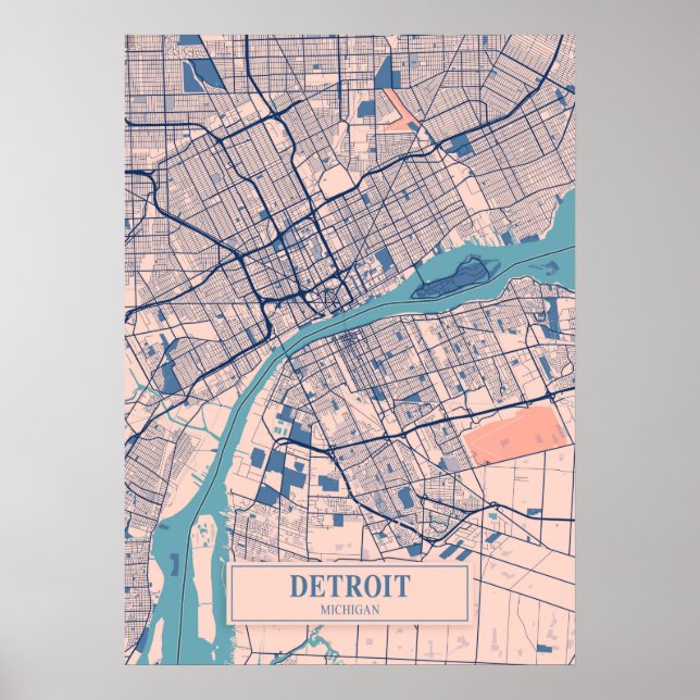 Poster Carte de Detroit - Michigan Breezy City (Devant)