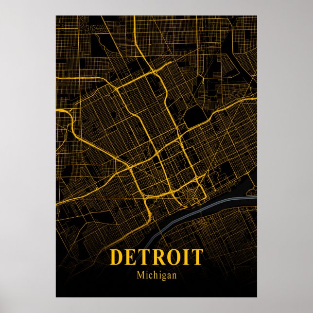 Poster Carte de Detroit - Michigan Gold City (Devant)