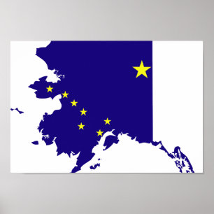 Poster Carte de drapeau de l'Alaska