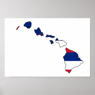 Poster Carte de drapeau d'Hawaï