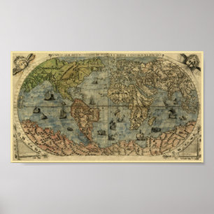 Poster Carte de Fernando Bertelli 1565 du monde