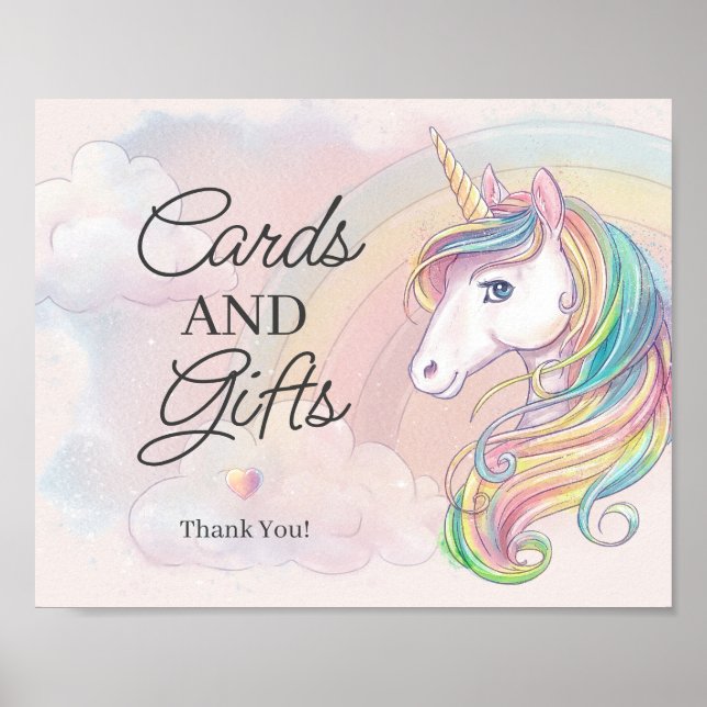 Poster Carte de fête d'anniversaire Unicorne et signe cad (Devant)