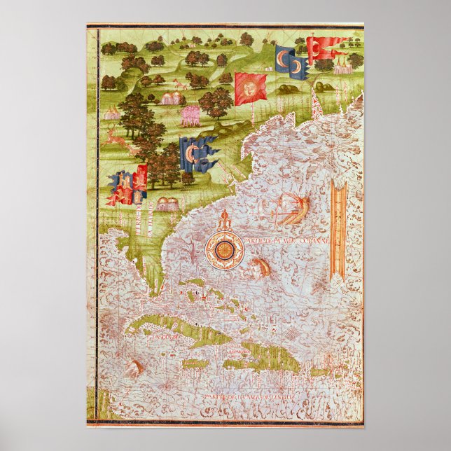 Poster Carte de Floride et Antilles (Devant)