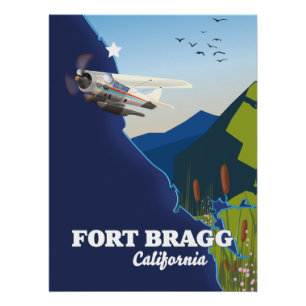 Poster Carte de Fort Bragg Californie