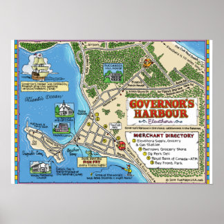 Poster Carte de Governor's Harbour, Bahamas