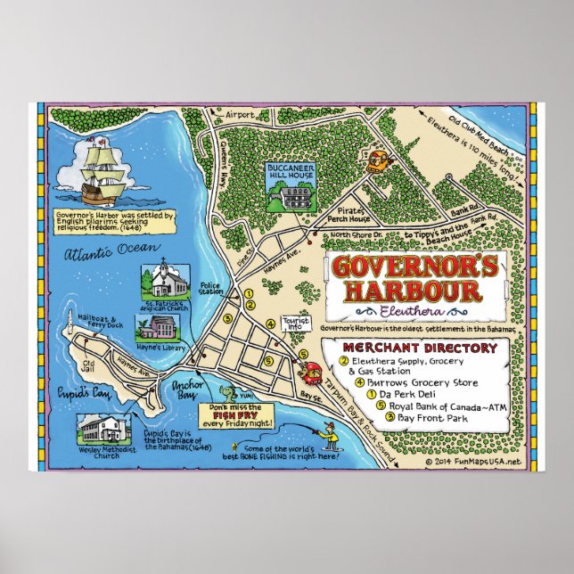 Poster Carte de Governor's Harbour, Bahamas (Devant)