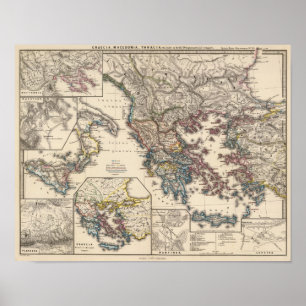 Poster Carte de Graecia, Macédoine, Thracia