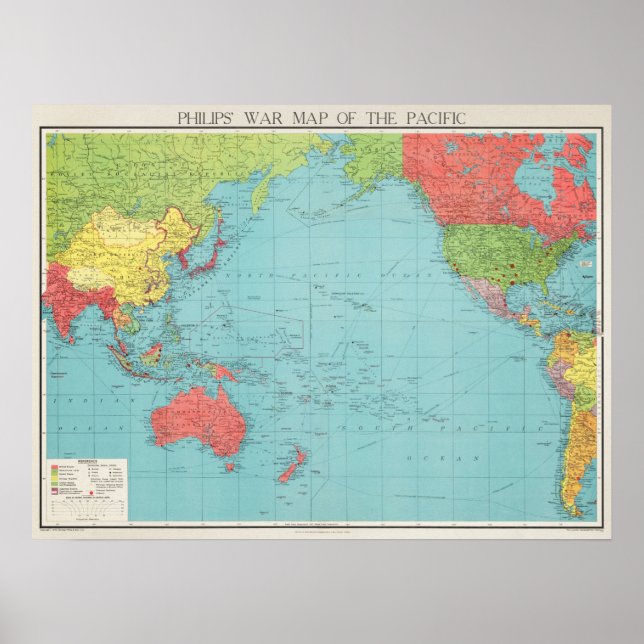 Poster Carte de guerre du Pacifique de Philips, 1945 (Devant)