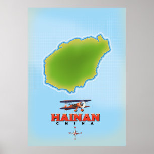 Poster Carte de Hainan Chine