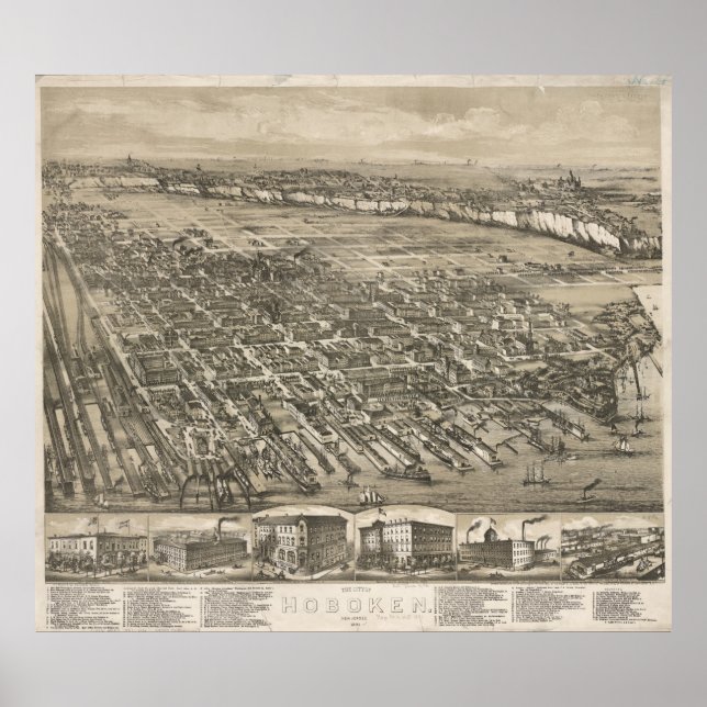 Poster Carte de Hoboken NJ (Devant)