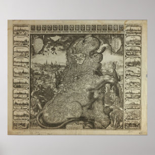 Poster Carte de Holland 1609 - Claes Jansz Visscher