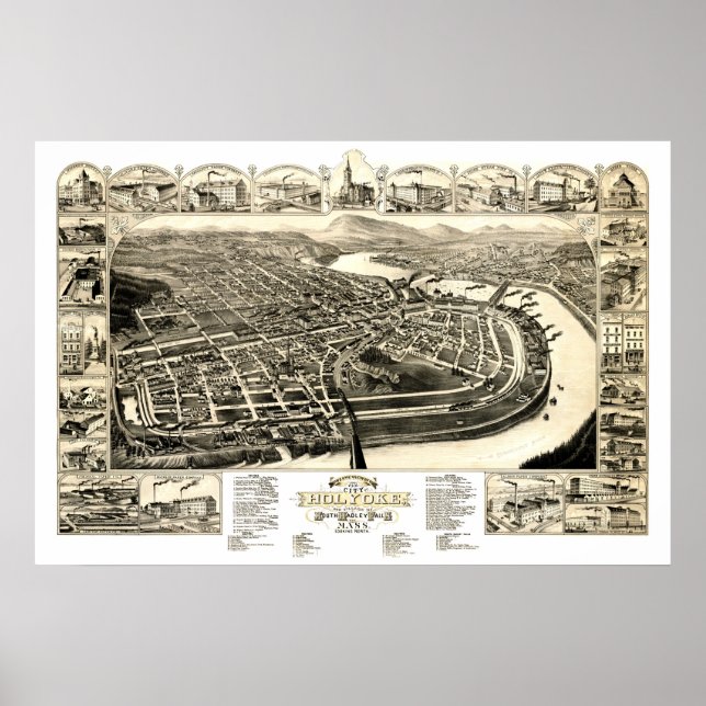 Poster Carte de Holyoke, Massachusetts en 1881 (Devant)