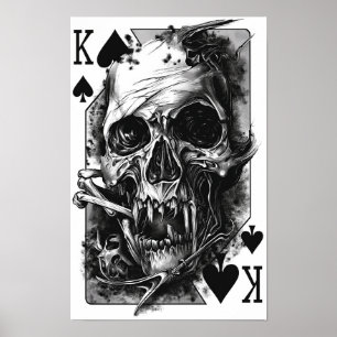 Poster Carte de jeu Hardcore King Black and White Poster"