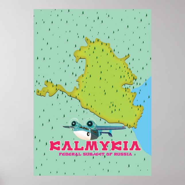Poster Carte de Kalmoukie Russie (Devant)