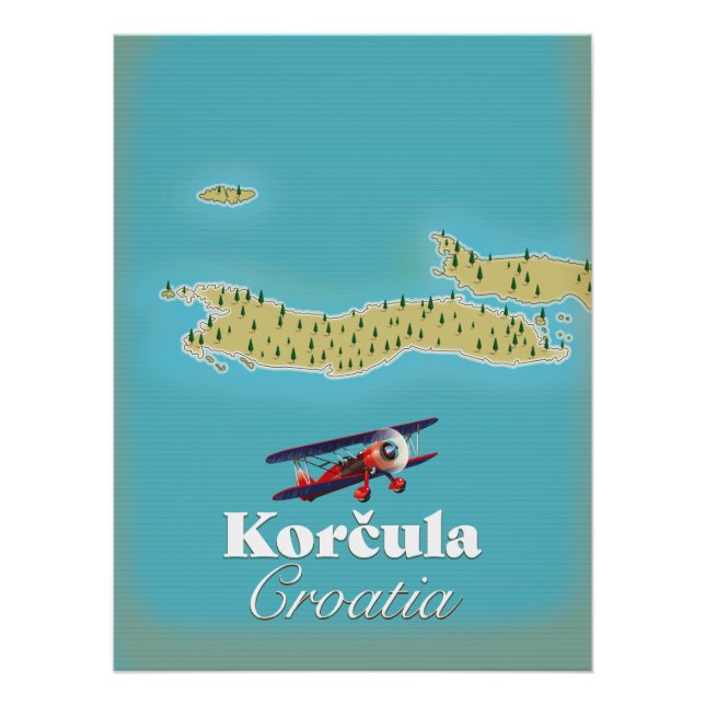 Poster Carte de Korčula Croatie (Devant)