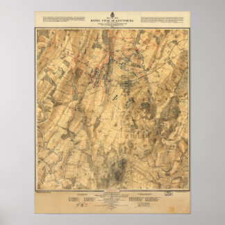 Poster Carte de la bataille de Gettysburg