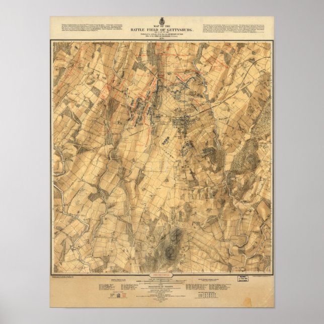 Poster Carte de la bataille de Gettysburg (Devant)
