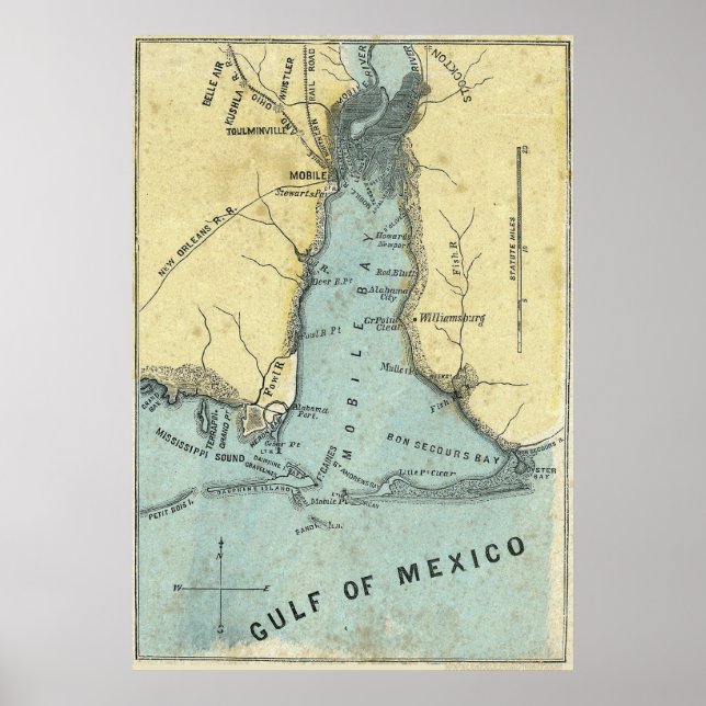 Poster Carte de la bataille de Mobile Bay (Devant)
