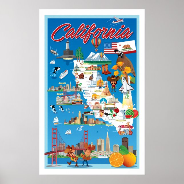 Poster Carte de la Californie (Devant)