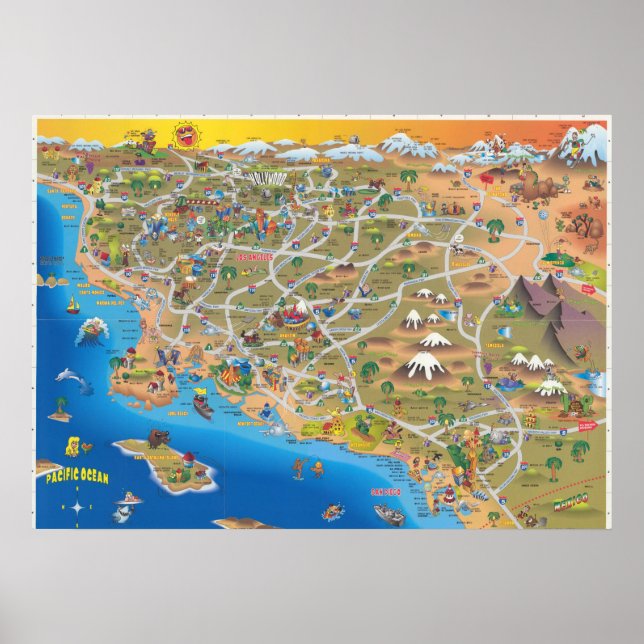 Poster Carte de la Californie du Sud (Devant)