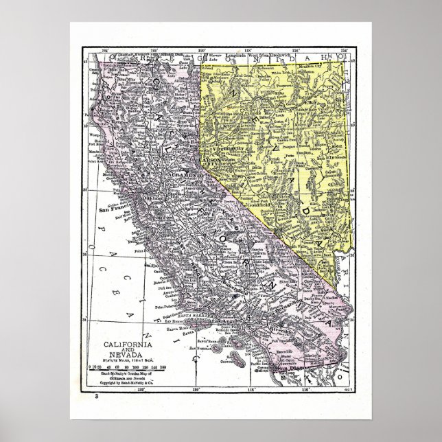 Poster : Carte de la Californie et du Nevada, 1921 (Devant)