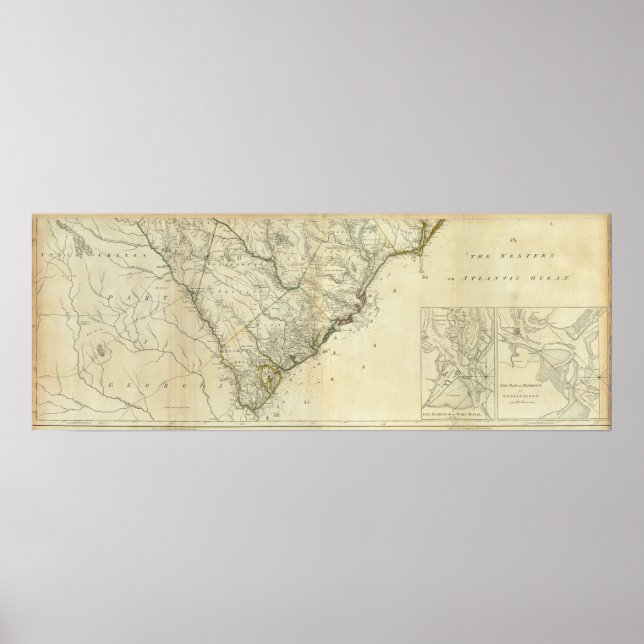 Poster Carte De La Caroline Du Nord Et De La Caroline Du  (Devant)