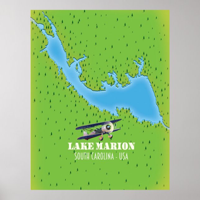 Poster Carte de la Caroline du Sud du lac Marion (Devant)