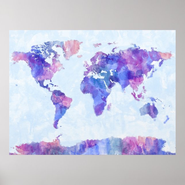 Poster Carte de la Carte du Monde Aquarelle Peinture (Devant)