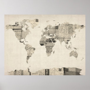 Poster Carte de la carte du monde de vieilles cartes