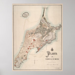 Poster Carte de la Chine de Macao vintage (1889)