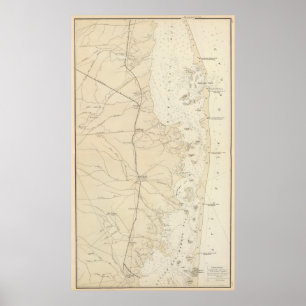 Poster Carte de la côte de la baie Barnegat à Tuckerton C