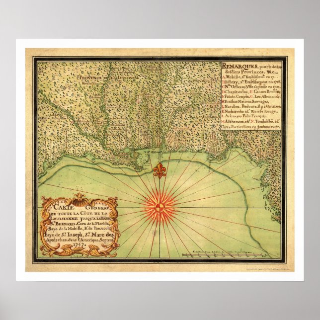 Poster Carte De La Côte Du Golfe Des États-Unis 1747 (Devant)