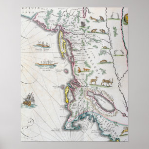 Poster Carte de la côte Est