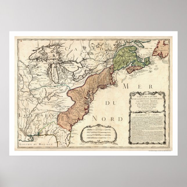 Poster Carte de la côte Est et du Canada 1756 (Devant)