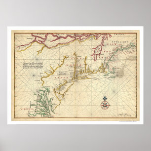 Poster Carte de la côte nord-est des États-Unis 1639