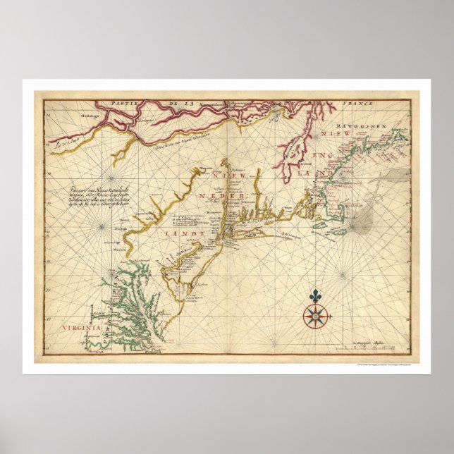 Poster Carte de la côte nord-est des États-Unis 1639 (Devant)