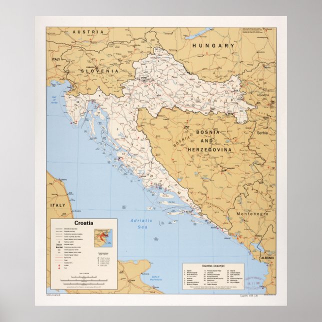 Poster Carte de la Croatie (1995) (Devant)