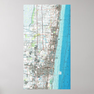 Poster Carte de la Floride de Fort Lauderdale (1985)