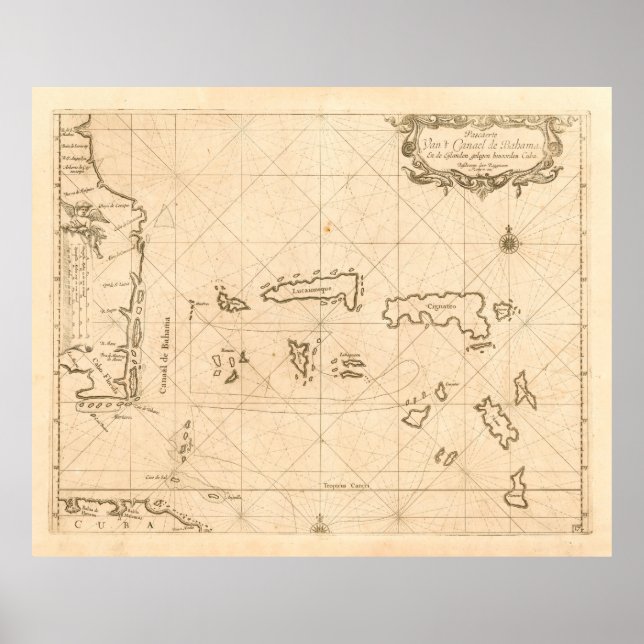 Poster Carte de la Floride et des Bahamas (1680) (Devant)