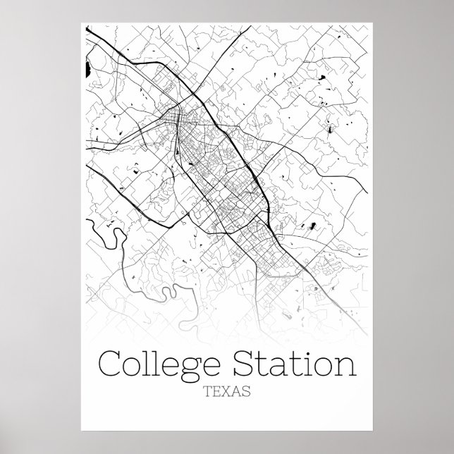 Poster Carte de la gare de College - Texas - Carte de la  (Devant)