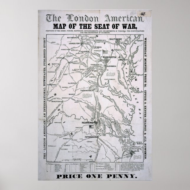 Poster Carte de la guerre civile américaine (Devant)