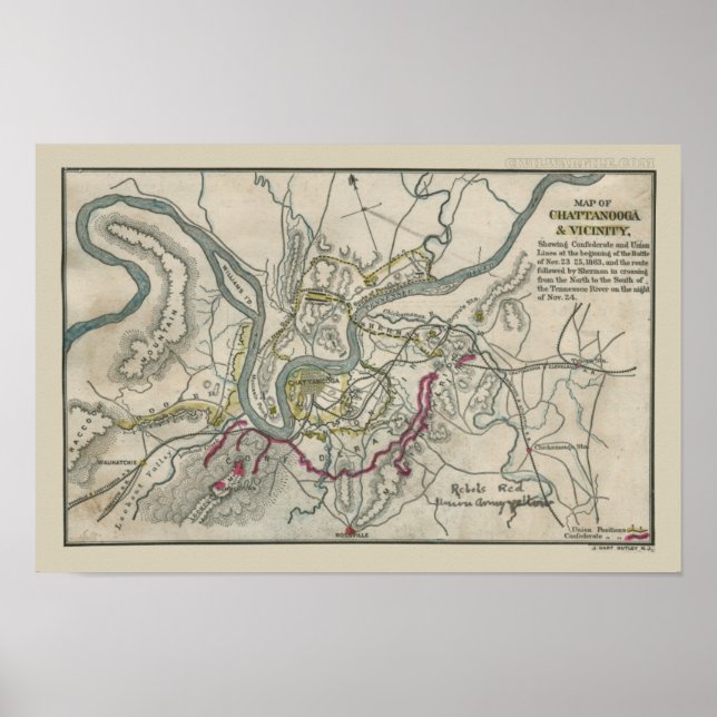 Poster Carte de la guerre civile de Chattanooga et de la  (Devant)