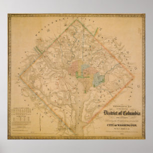 Poster Carte de la guerre civile de Washington DC 1862