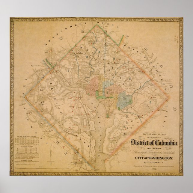 Poster Carte de la guerre civile de Washington DC 1862 (Devant)