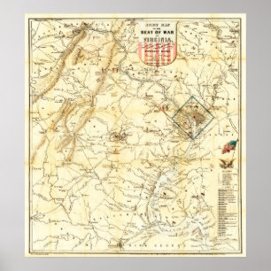 Poster Carte de la guerre de Sécession en Virginie 1862 
