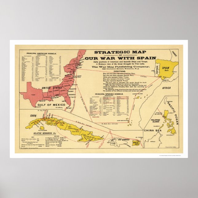 Poster Carte de la guerre espagnole américaine 1898 (Devant)