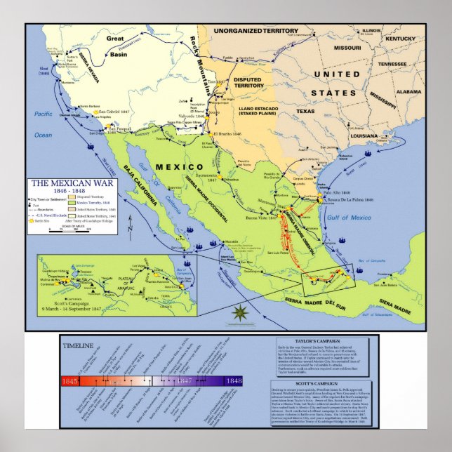 Poster Carte de la guerre mexicaine-américaine (Devant)