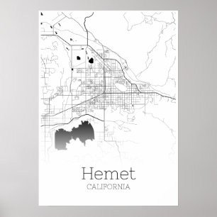 Poster Carte de la hemet - Californie - Carte de ville Po