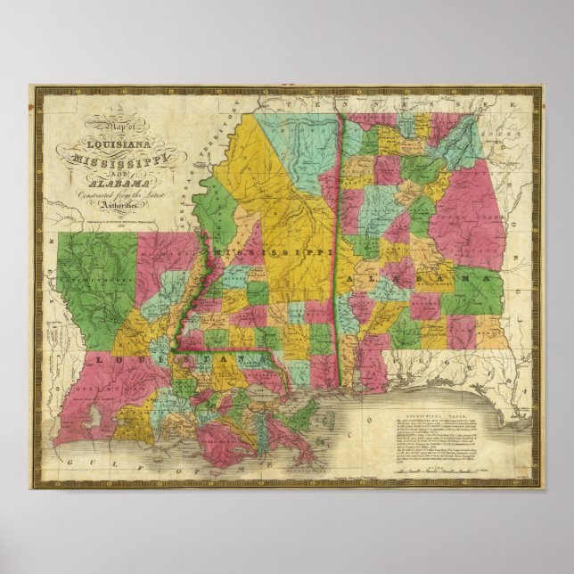 Poster Carte de la Louisiane, du Mississippi et de l'Alab (Devant)